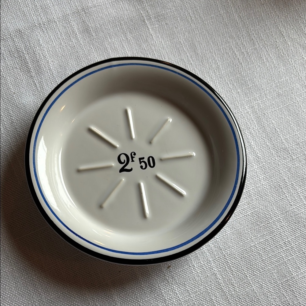 Classic White Ceramic Dish with Blue Trim